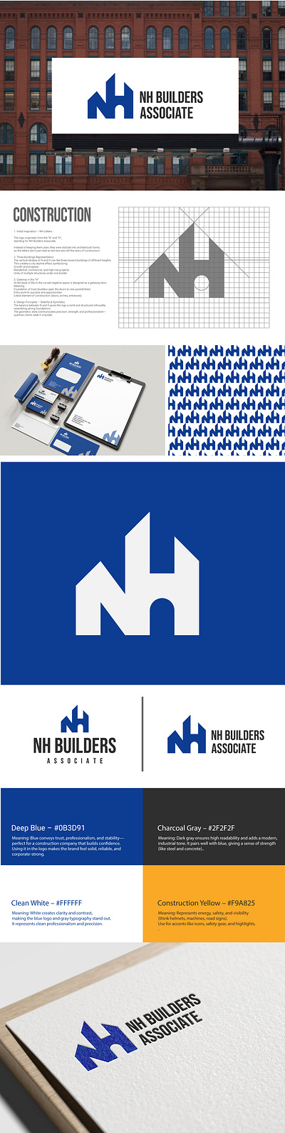 NH Builders Associate – Brand Identity & Logo Design architecture branding brand collateral brand identity design branding guidelines building company logo business branding construction company branding construction logo corporate identity logo design modern logo design monogram logo professional logo design stationery design visual identity