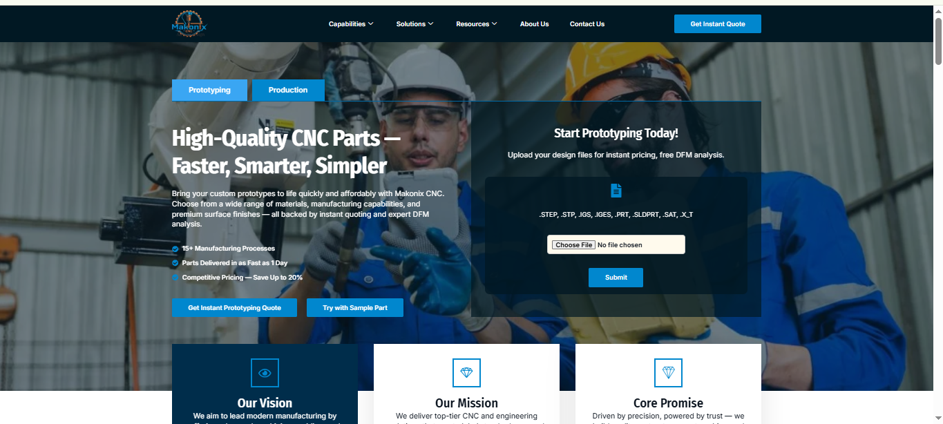 Makonic CNC — High-Quality CNC Prototyping Website behancedesign branding figmadesign graphic design industrialdesign ui webdesign