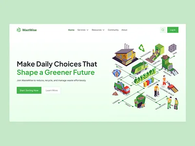 Waste Management Website Design b2b design hero section illustration landing page radiyal ui ui design uiux ux waste waste management waste management hero section waste management website design web design web ui design website design