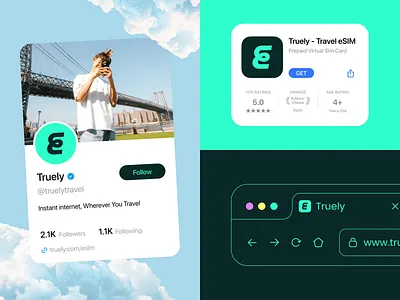 Visual identity for Truely travel eSIM branding digitalnomad social media styleguide travel tech ui visual brand visual identity