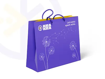 KraKra · Paper Bag Design bag brand branding dandelion design logo logo design mockup paper bag purple social media yellow