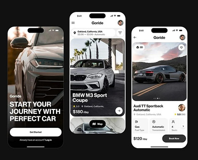 GoRide – Car Rental Application Design 3d animation application design branding design graphic design illustration logo motion graphics ui uiux vector website design