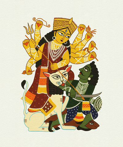 Maa Durga: Divine Brushstrokes in Kalighat Paintings bengal bengal art tradition cultural heritage artwork durga durga folk art durga paintings folk art goddess heritage hindu goddess art indian art indian folk art kalighat kalighat paintings kalighat style art mythological indian paintings mythology sacred art traditional traditional indian paintings