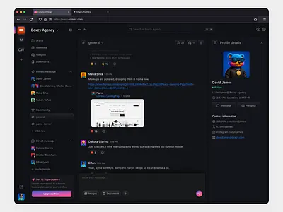 Commx - Team Communication Platform admin chat communication contact dark dark mode dashboard dashboard design management manager messenger minimal navigation product design project management saas sidebar team management web design workspace