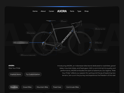 AXORA - Ride Your Pride app bicycle bike black blue branding darkmode design exploration graphic design illustration logo map ride riding sport store location transportation ui ux