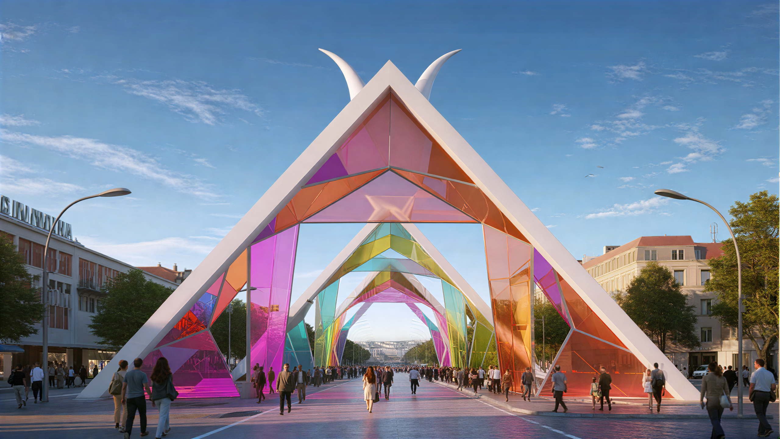 Neon Pathway: A Colorful Futuristic Dream 3d 3d art ai art cgi city colorful environment futuristic illustration nature people rainbow realistic street town urban walkway