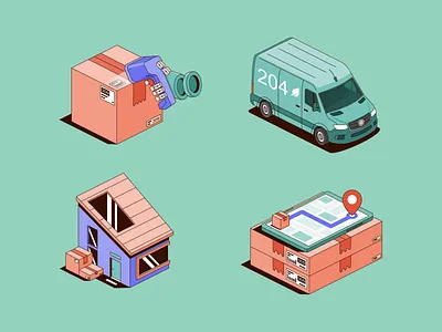 Delivery Services Isometric Illustrations 3d app delivery automation box design distribusions e commerce graphic design house illustration logistics maps package scan shipping truck vector