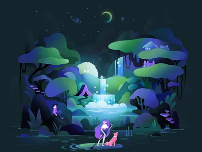 Night trip abstract background cartoon character concept design illustration zutto