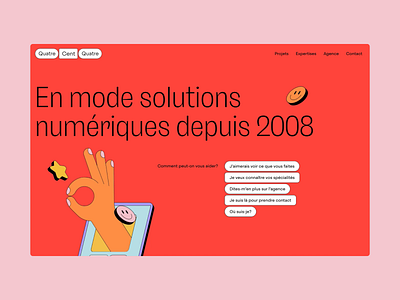Homepage and animations for QuatreCentQuatre 404 4c4 animation awwwards design desktop header homepage illustration illustrations motion design purple quatrecentquatre red sotd transition ui ui design website