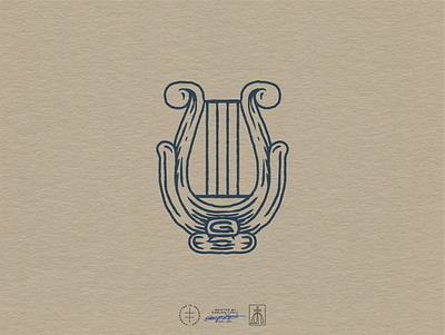 Gammaut Lyre Logo Mark brand design brand identity branding branding design hand drawn identity design illustration instrument logo logo design logo designer logo mark logodesign logomark lyre minimal music simple vintage visual identity