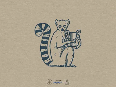 Gammaut Lemur Mascot Logo animal brand design brand identity branding branding design hand drawn identity design illustration instrument lemur logo logo design logo designer logodesign lyre mascot music retro vintage visual identity