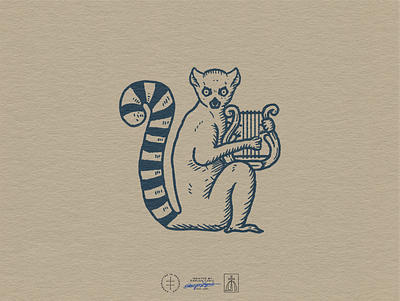Gammaut Lemur Mascot Logo animal brand design brand identity branding branding design hand drawn identity design illustration instrument lemur logo logo design logo designer logodesign lyre mascot music retro vintage visual identity