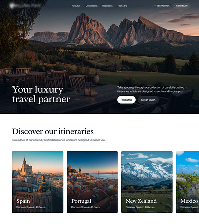 Luxury Travel Landing Page Design branding design figma framer illustration itineraries landing page luxury travel travel travel brand design ui uiux web design website design