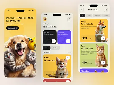 Insurance Pet Mobile App animal care e commerce insurance company kawaii app minimal mlobile apps mobile app mobile app design mobile applications design mobile ui designer onboarding patient app pet app pet care pet shop petcare app petstore