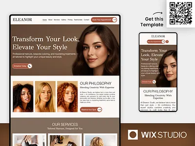 Hair Salon - Wix Studio Website Template beautiful website beauty studio hair treatment haircut styles hairdresser hairdressers hairstyle luxury hair salon template website website template wix wix studio wix studio website wix studio website template