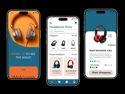 🎧 Headphone Store – Mobile App UI appdesign appui branding dailyui dribbble ecommerceapp interactiondesign minimaldesign mobileappdesign productdesign shoppingapp ui uidesign uxuidesign visualdesign