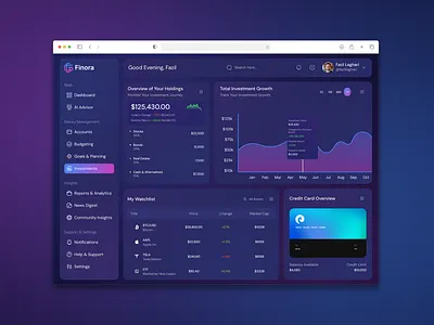 Investment Dashboard - AI-Powered Personal Finance App crypto dark mode ui dashboard data visualization finance app fintech investment investment dashboard portfolio tracker stocks wealth management