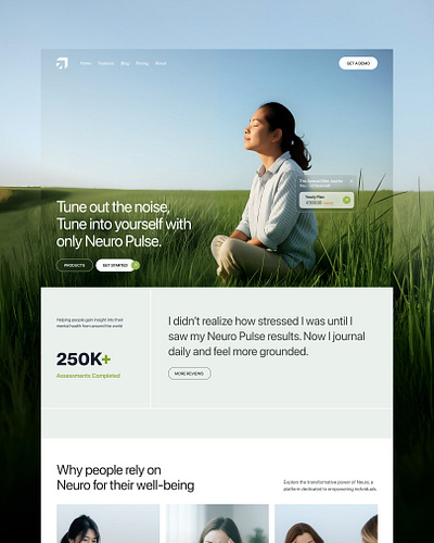 NeuroPulse Landing Page design brain branding design figma framer illustration landing page mental wellness neuro pulse tech ui uiux web design website design