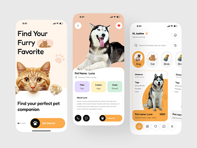 Smart Pet Finder Mobile App ai pet app animal adoption app design app design 2025 mobile app mobile app design pet adoption pet care app pet finder app pet matching app pet scanner app pet shop ui pet store app smart pet app ui