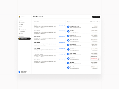Role management app dashboard design order ui uiux