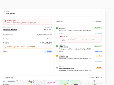 Trip details app dashboard design order ui uiux