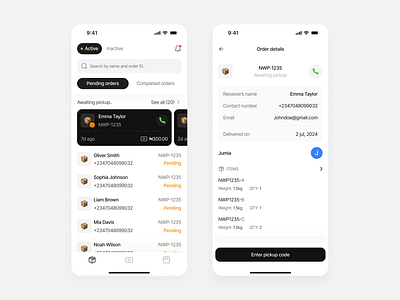 Awaiting pickup app delivery app design order ui uiux