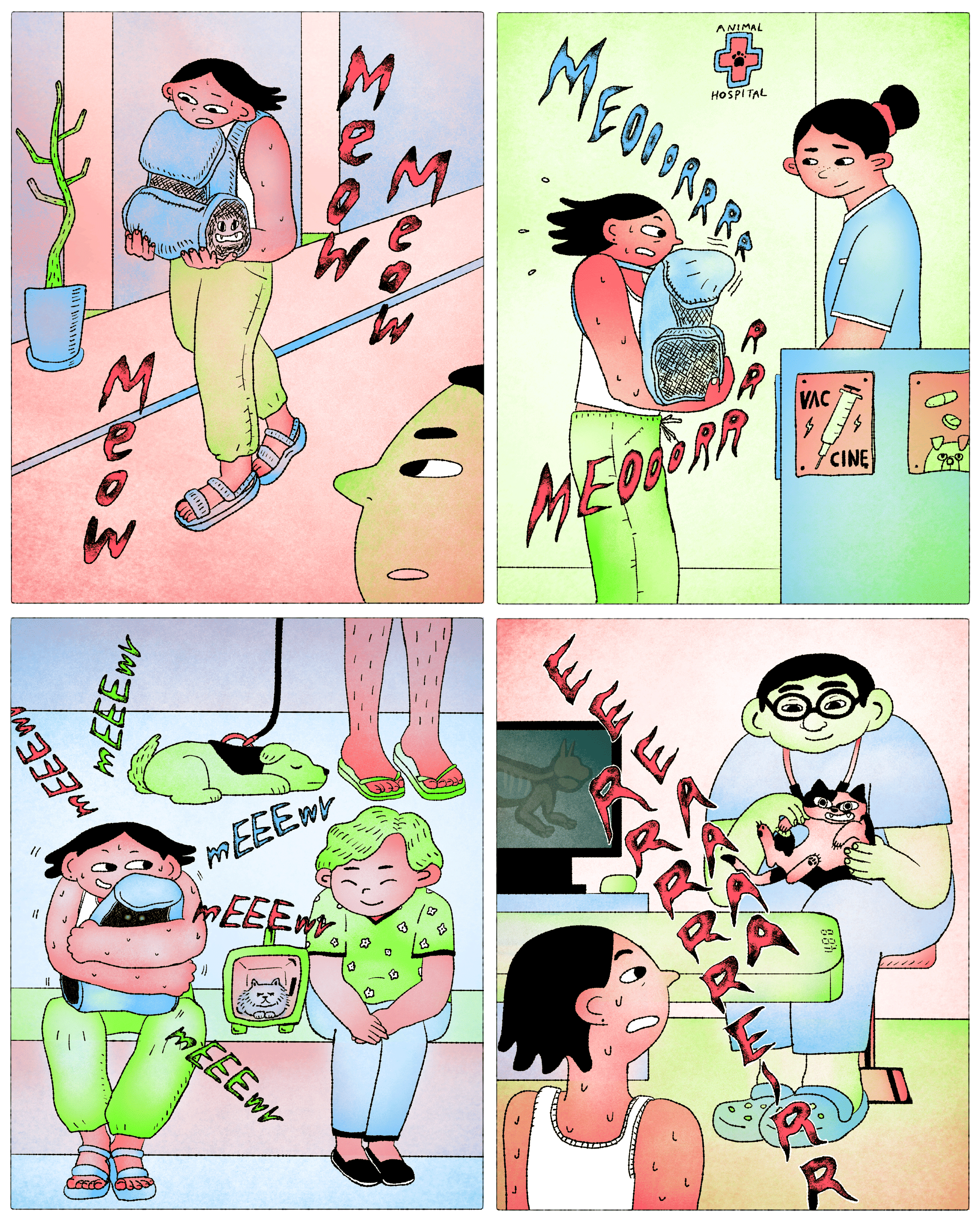 Meowing 2dillustration 4panel cat comic design editorial illustration graphic design illustration life style