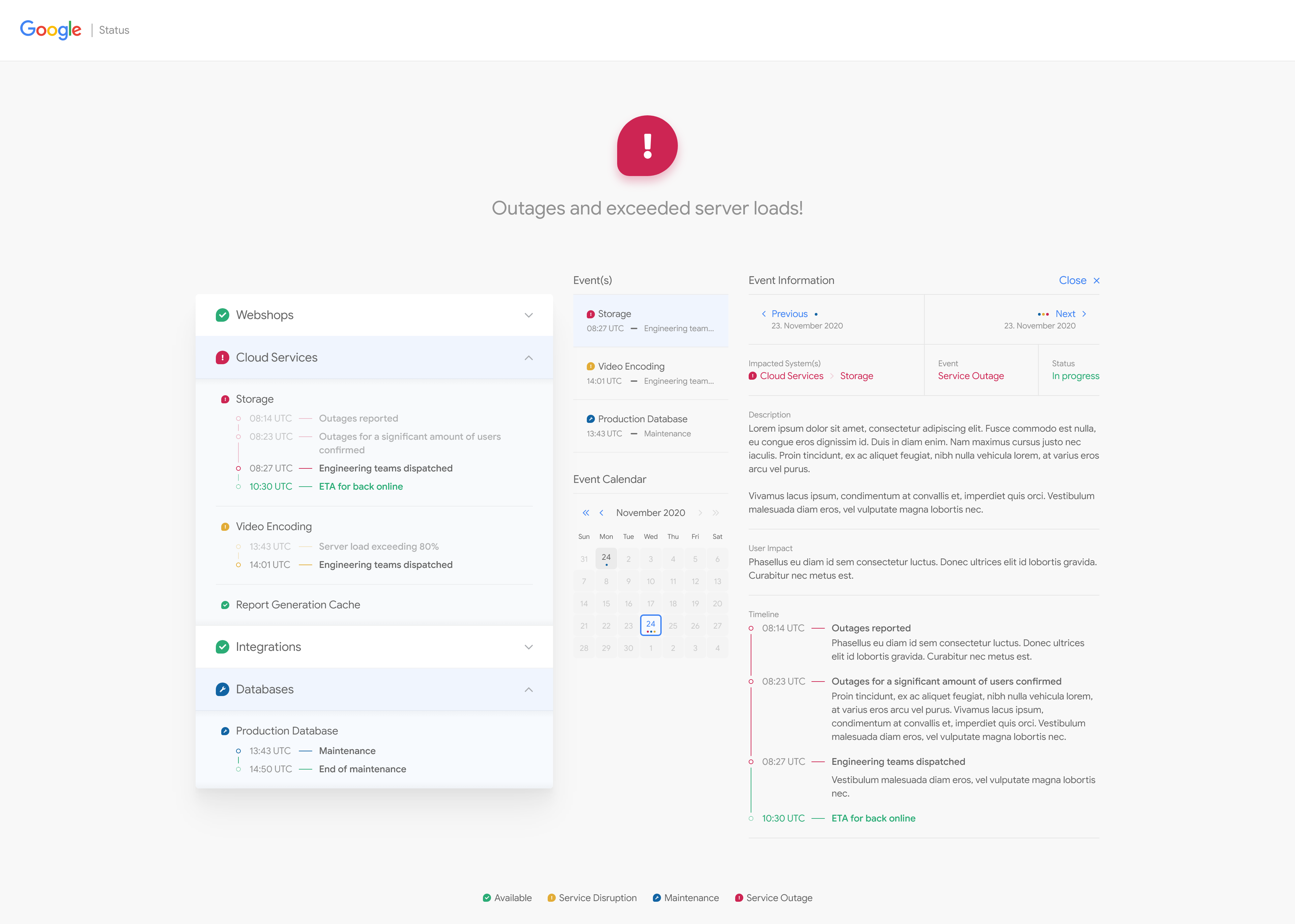 Example of Service status tracking & reporting