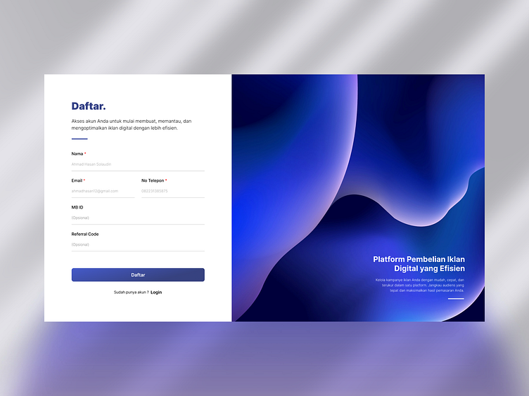 Register & Login Page - UI/UX Design by Zendhi Yuna Burnama on Dribbble
