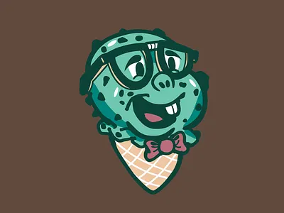 Dorky Mint Ice Cream baseball branding chocolate chip chocolate chip mint design graphic design ice cream ice cream cone illustration logo mascot milb mint mint ice cream minty vector