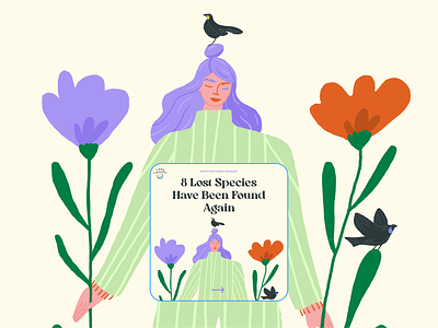 8 Lost Species Have Been Found Again bird character flower girl graphic design green illustration plant purple red social media social media design yellow