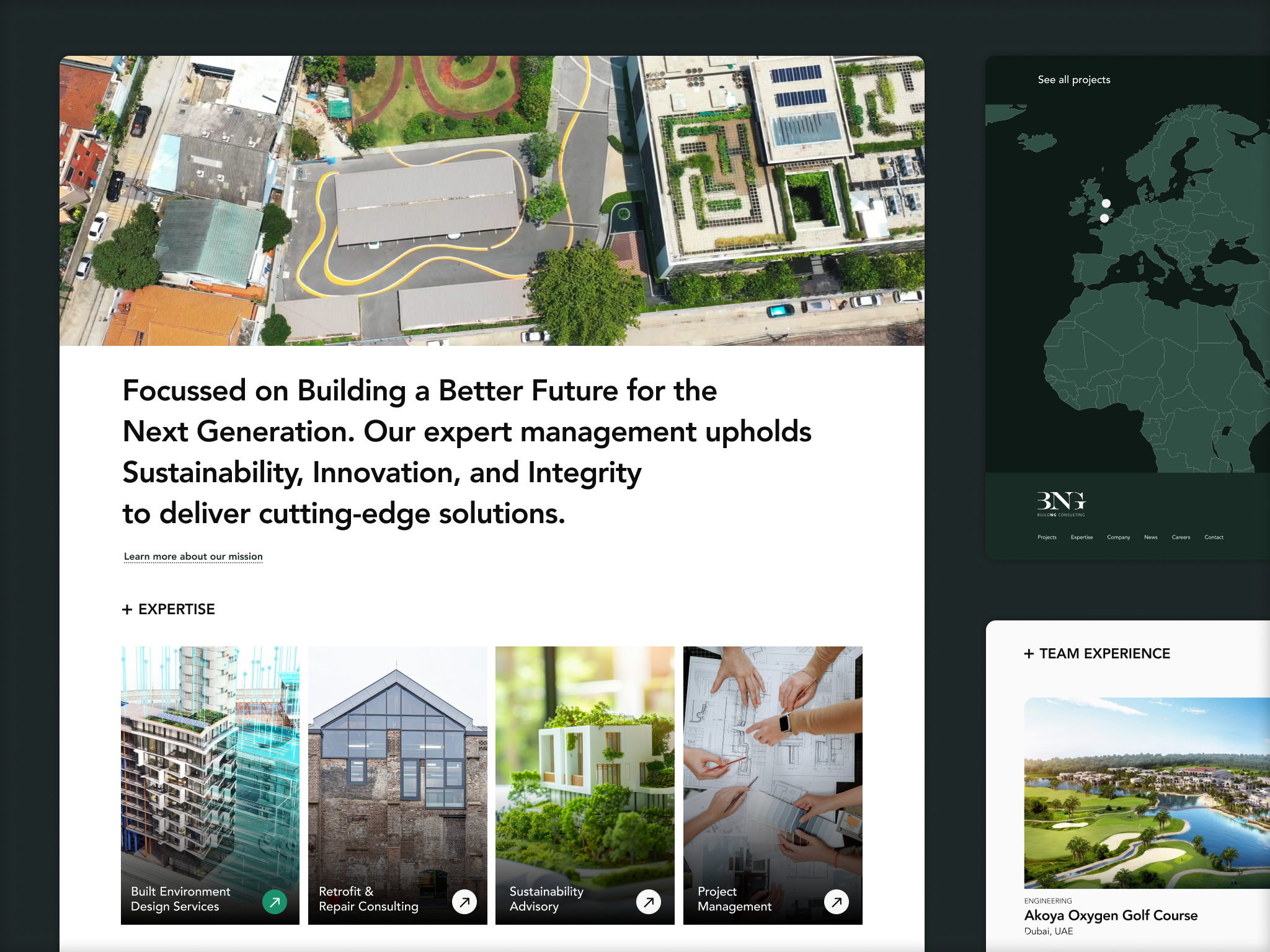 Sustainable - Engineering Firm Landing Page architecture architecture studio branding clean ui consultancy engineering design green design modern web design sustainability ui website design wordpress