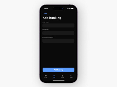 Flight booking app add app application booking clean concept daily ui dailyui dark darkmode design flight form interface iphone mobile mode ui ui design user interface