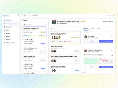 🎟️ Event Manager Dashboard — Tour Details cleanui dashboarddesign datavisualization designinspiration eventapp eventdashboard eventmanagement managerdashboard modernui productdesign saasdesign taskmanagement uidesign uiux userexperience userinterface uxcopywriting uxdesign uxwriting workflowdesign