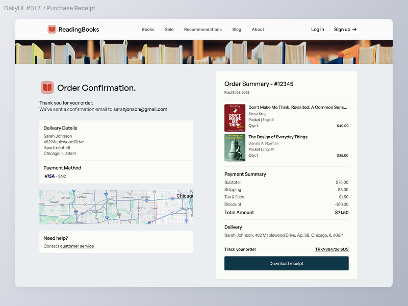 DailyUI #017 - Purchase Receipt 017 dailyui purchase receipt ui website