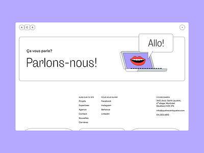 Footer and logo animation for QuatreCentQuatre 404 4c4 contact page desktop footer hover animation illustration layout logo animation scroll ui ui design ux web design website website design