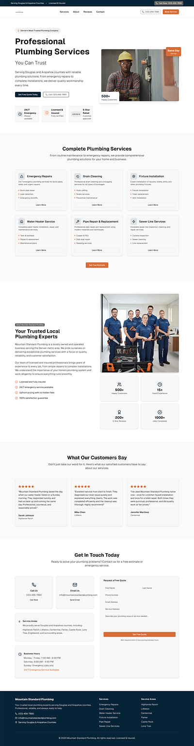 Plumbing Website Homepage Design Concept figma plumbing web design website website design