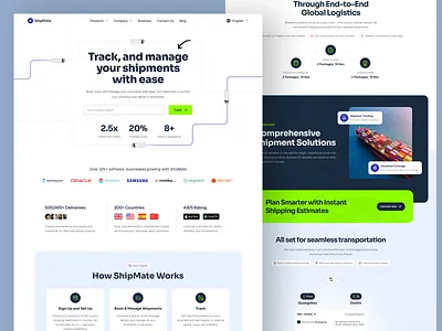 🚚 Logistics SaaS Landing Page – “ShipMate” b2b logistics cargo tracking platform clean enterprise web fleet management freight management website global logistics homepage landing page logistics landing page logistics software site realtime tracking ui saas design saas website shipment saas shipment tracking ui shipping dashboard shipping saas supply chain saas transport tech design website