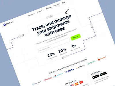 ShipMate - SaaS Landing Page b2b logistics cargo tracking platform case study layout clean website design enterprise website design fleet management homepage landing page logistics landing page modern saas design saas saas landing page saas web designer saas website shipment flow ui shipment saas product shipping dashboard shipping saas supply chain saas website