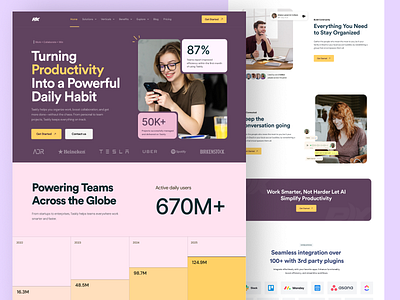 Productivity App Landing Page ai powered app landing page app landing page b2b landing page b2b website hero landing page modern b2b website modern saas design productivity app website productivity website project management website project tracking ui saas landing page saas website startup landing page task management landing page task management website team dashboard website work automation tool