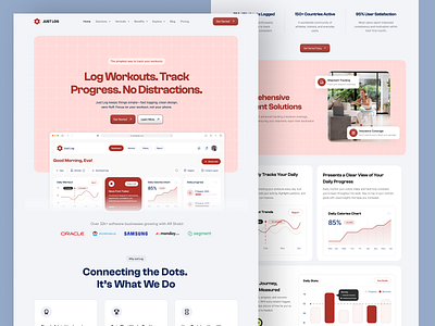 Fitness Tracker Landing Page app landing page app web design app website b2b website business software ui clean product marketing website data visualisation for fitness exercise tracking website fitness app fitness app landing fitness tracker app landing page fitness tracking website fitness website design landing page minimalist health app design mobile health tracker modern saas design saas fitness app saas website wellness web design