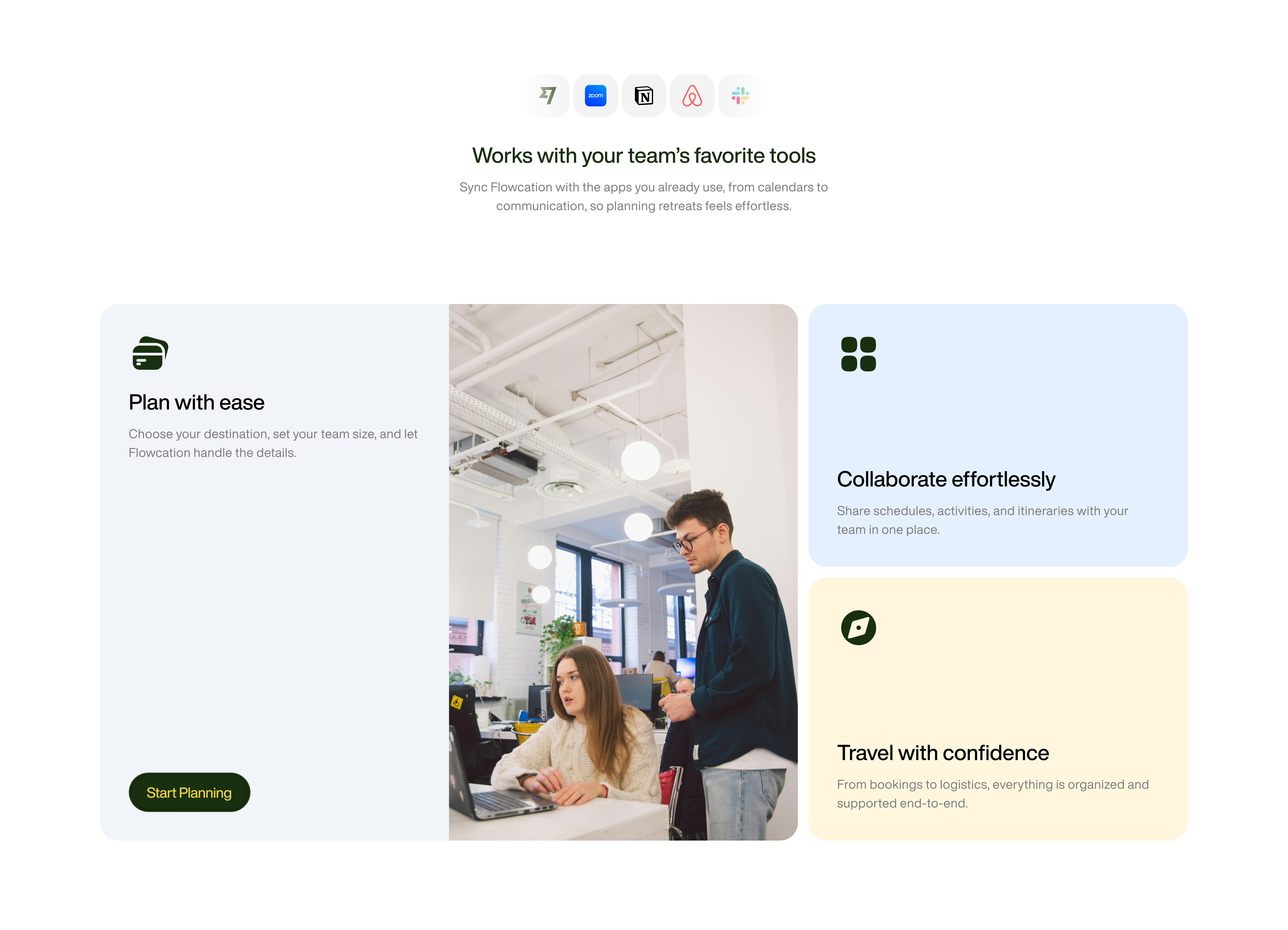 Flowcation - Complete Landing page airbnb design early startup figma homepage inspiration landing page minimal product design startups ui uiux ux web web design web designer website