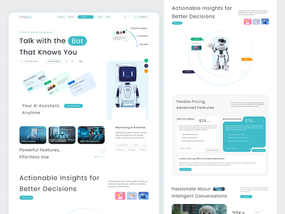 ChatIQ – Chat Bot Landing Page ai assistant ai chat artificial intelligence chat interface chatbot clean ui conversational ui customer support digital product interaction design landing page mobile first modern ui product design responsive design saas design tech startup ui design ux design web app