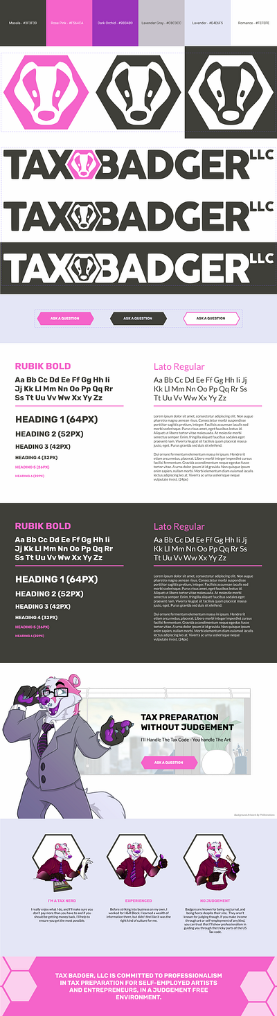 Tax Badger - Brand Sheet brand book brand sheet branding graphic design styleguide ui
