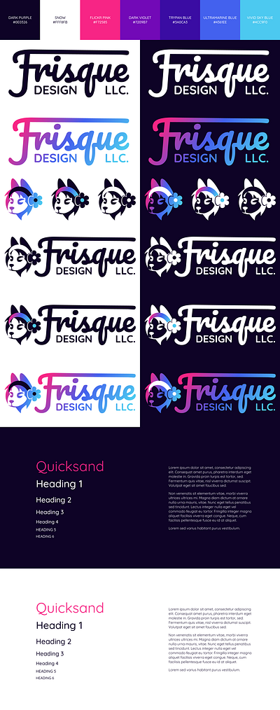 Frisque Design LLC - Brand Sheet brand book brand guideline brand sheet branding design styleguide ui web design
