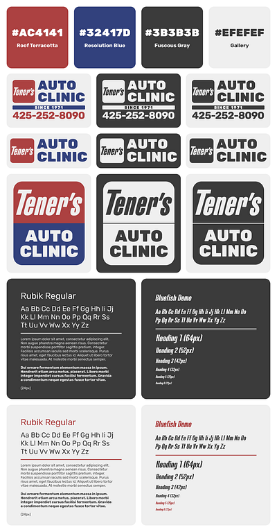Tener's Auto Clinic - Brand Sheet brand book brand guideline brand sheet branding styleguide ui