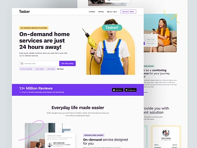 Tasker - on-demand service platform! landing page angi cleaners handy handymen home services landing page marketplace on demand on demand spruce taskrabbit thumbtack ui urban company urbanclap ux web design