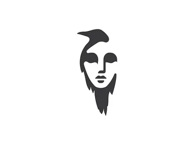 Minimal Crow Girl Logo art bird crow dark dead death face flay girl head horror logo minimilist negative space premade logos raven scary witch wizard wman