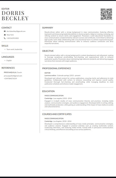 Dorris CV graphic design