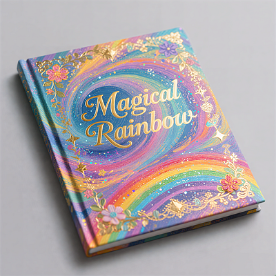 Magical Rainbow Hardcover Book 3d 3d art ai art book book cover book design cgi colorful cover design editorial illustration layout magical product product design product visualization rainbow text visualization
